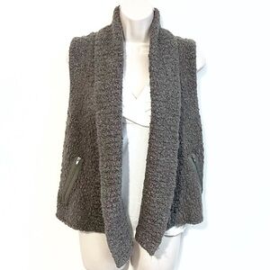 LOFT Soft Mohair Sweater Vest Gray Brown Small Pockets Open cowl neck Wool
